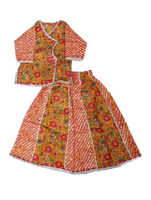 girls printed cotton kurta skirt set - 21130122 - Standard Image - 0