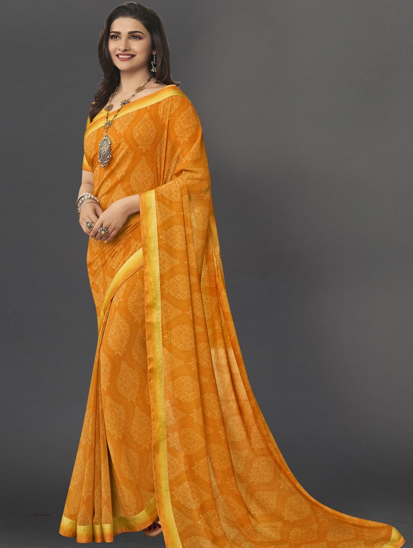 orange georgette printed saree - 21130276 - Zoom Image - 0