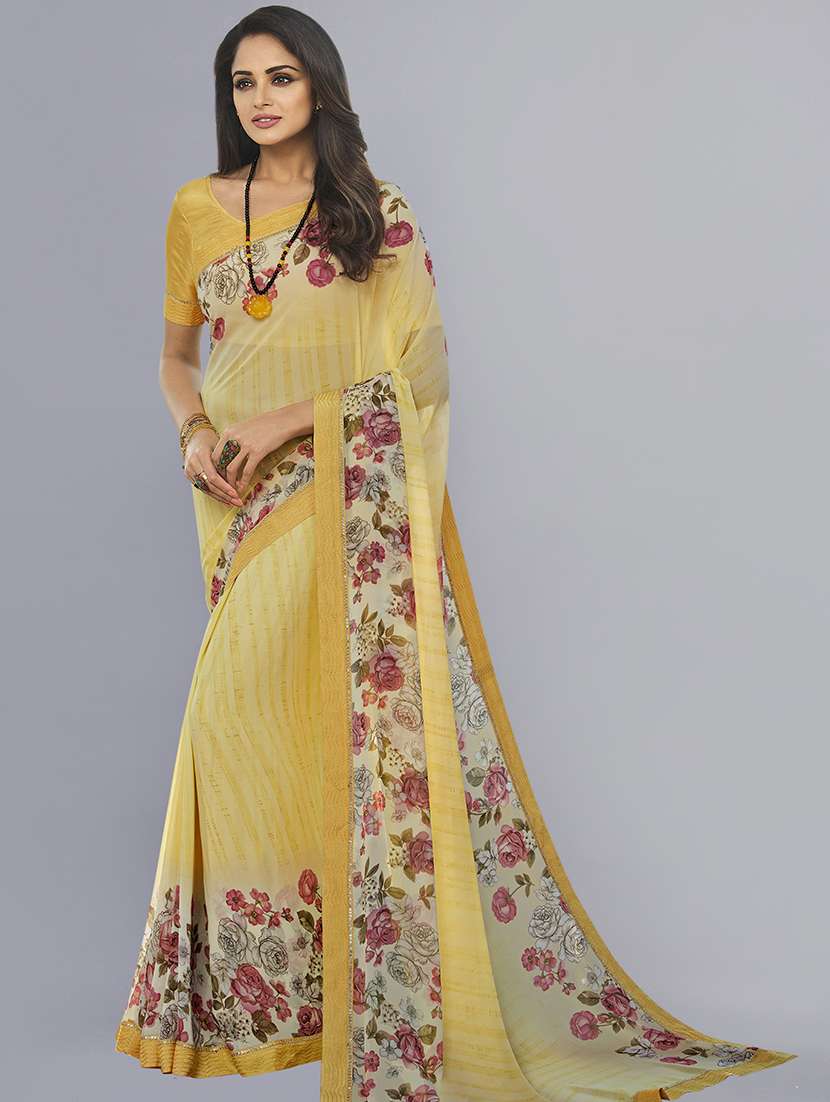 yellow floral printed saree with blouse - 21130307 - Zoom Image - 0