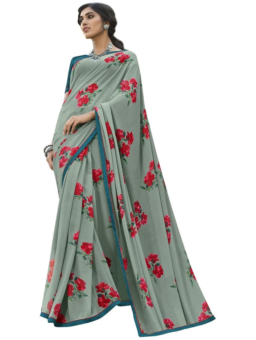 women floral printed georgette saree with blouse
