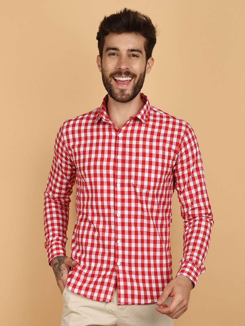 men checkered cotton casual shirt