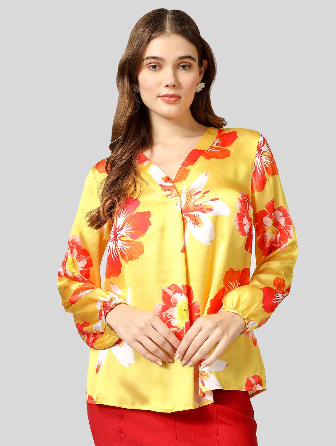 yellow satin straight top - 21130684 - Zoom Image - 0