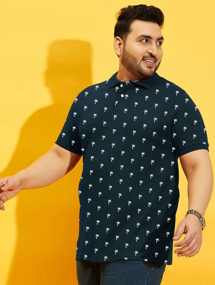 men green printed plus size polo t-shirt - 21130893 -  Zoom Image - 0