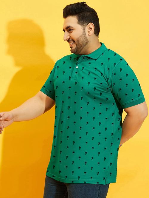 men green printed plus size polo t-shirt - 21130896 - Standard Image - 0