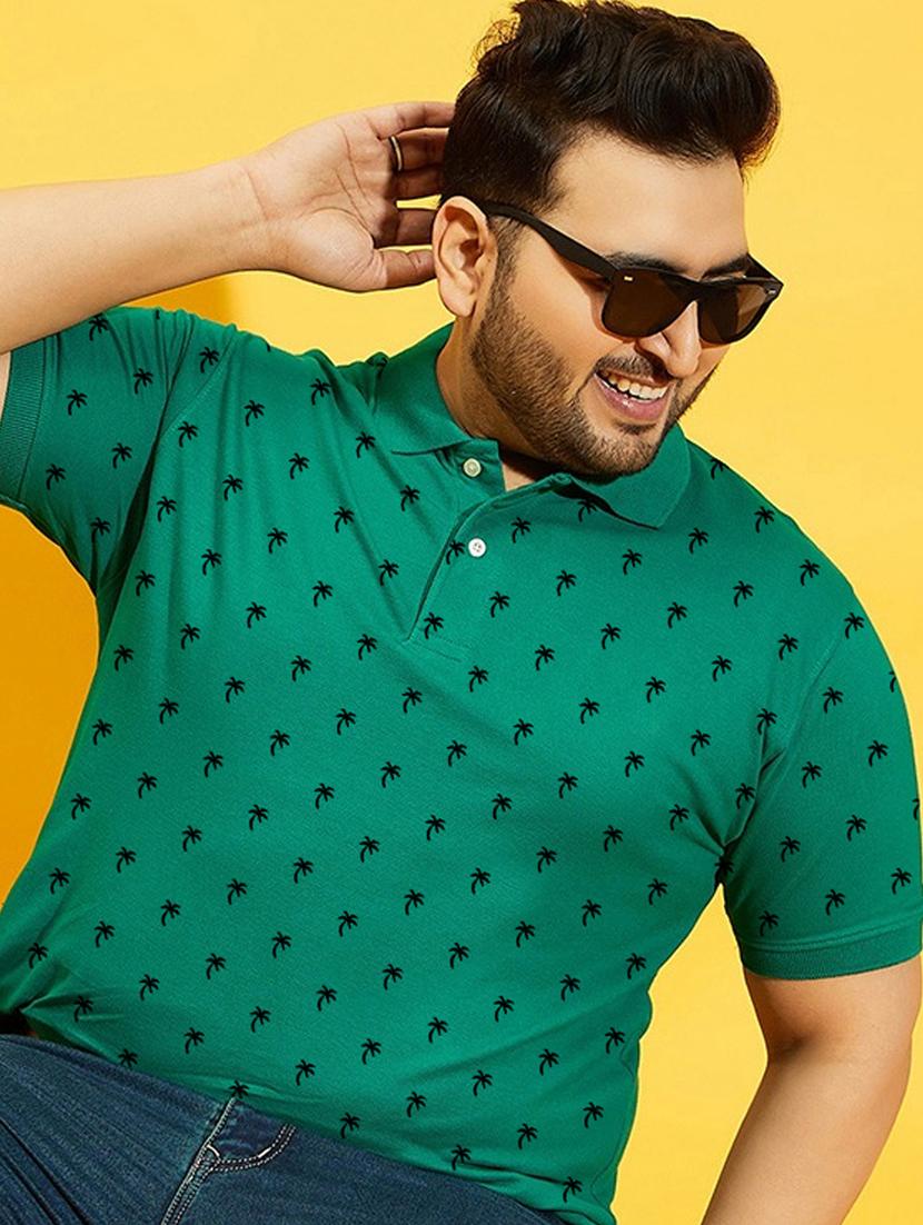 men green printed plus size polo t-shirt - 21130896 - Standard Image - 3