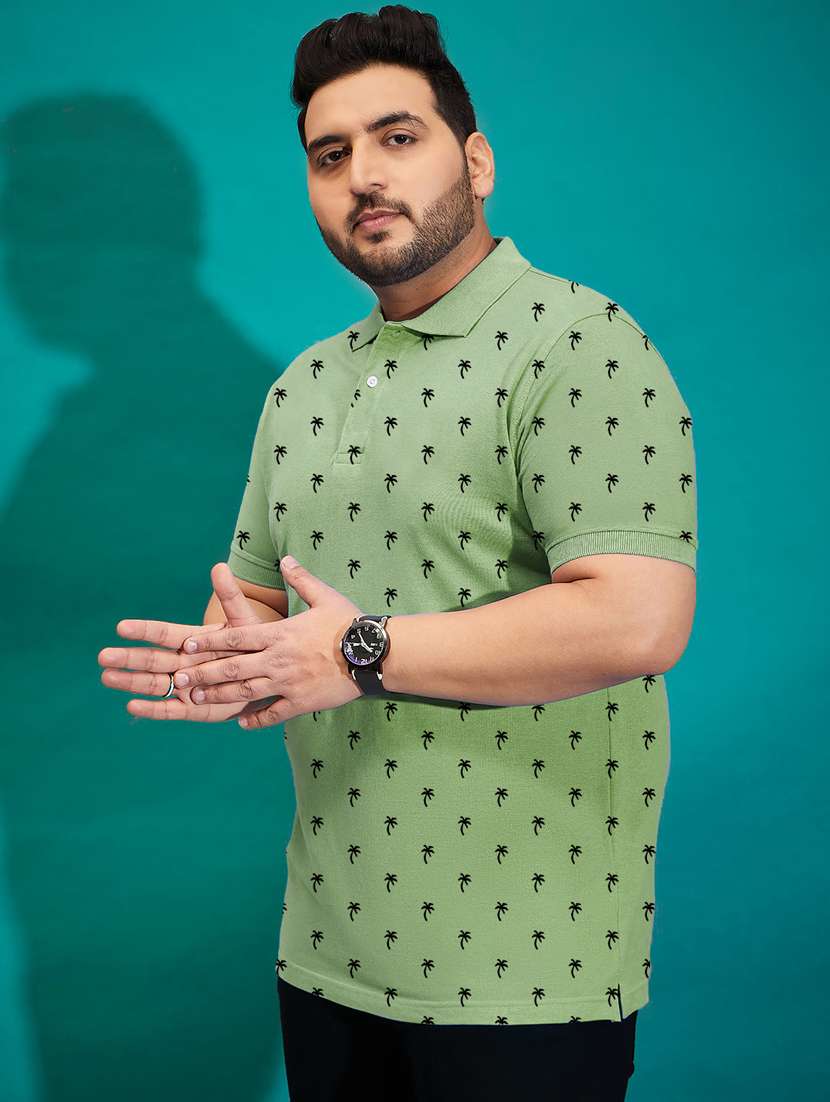 men green printed plus size polo t-shirt - 21130897 - Zoom Image - 0