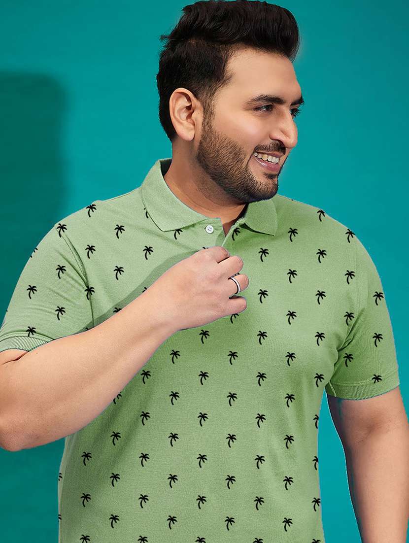 men green printed plus size polo t-shirt - 21130897 - Standard Image - 3