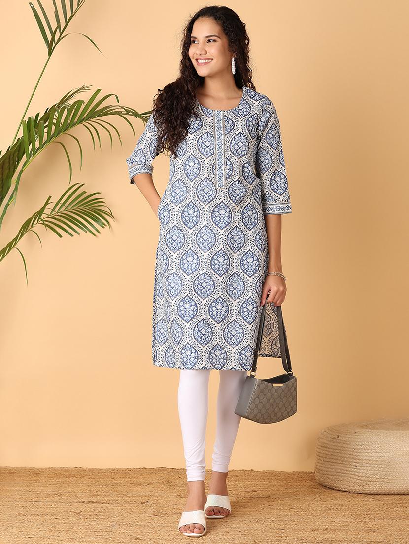 women three quarter sleeve straight kurta - 21130965 - Standard Image - 3
