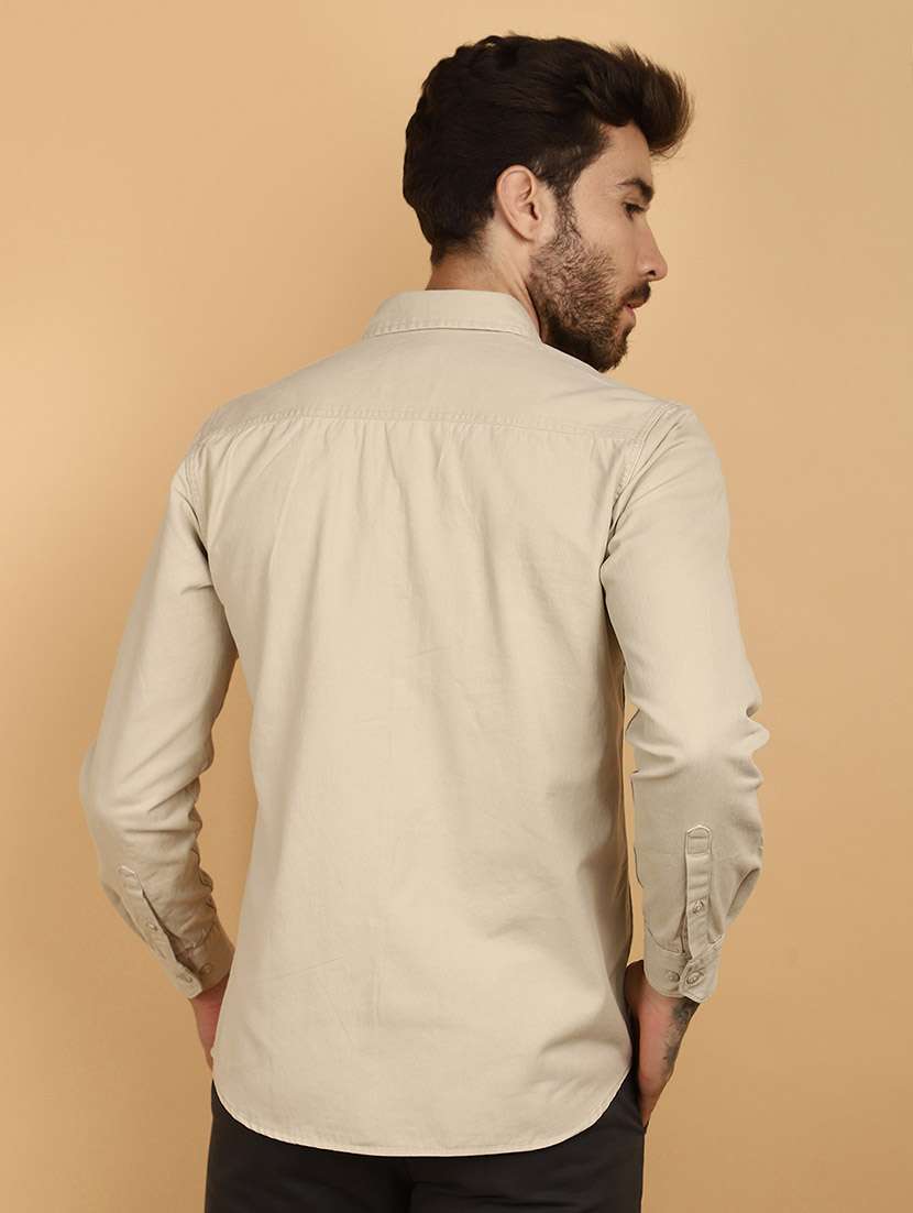 men beige regular fit collared casual shirt - 21131019 -  Standard Image - 3