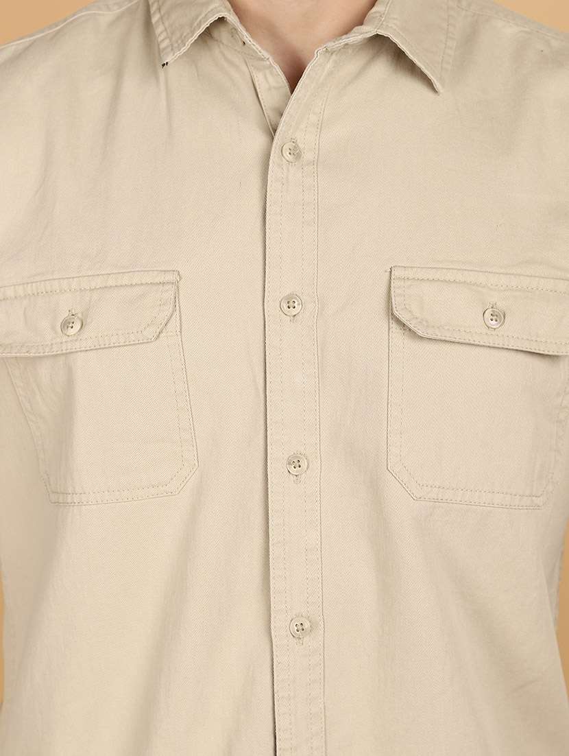 men beige regular fit collared casual shirt - 21131019 -  Standard Image - 5