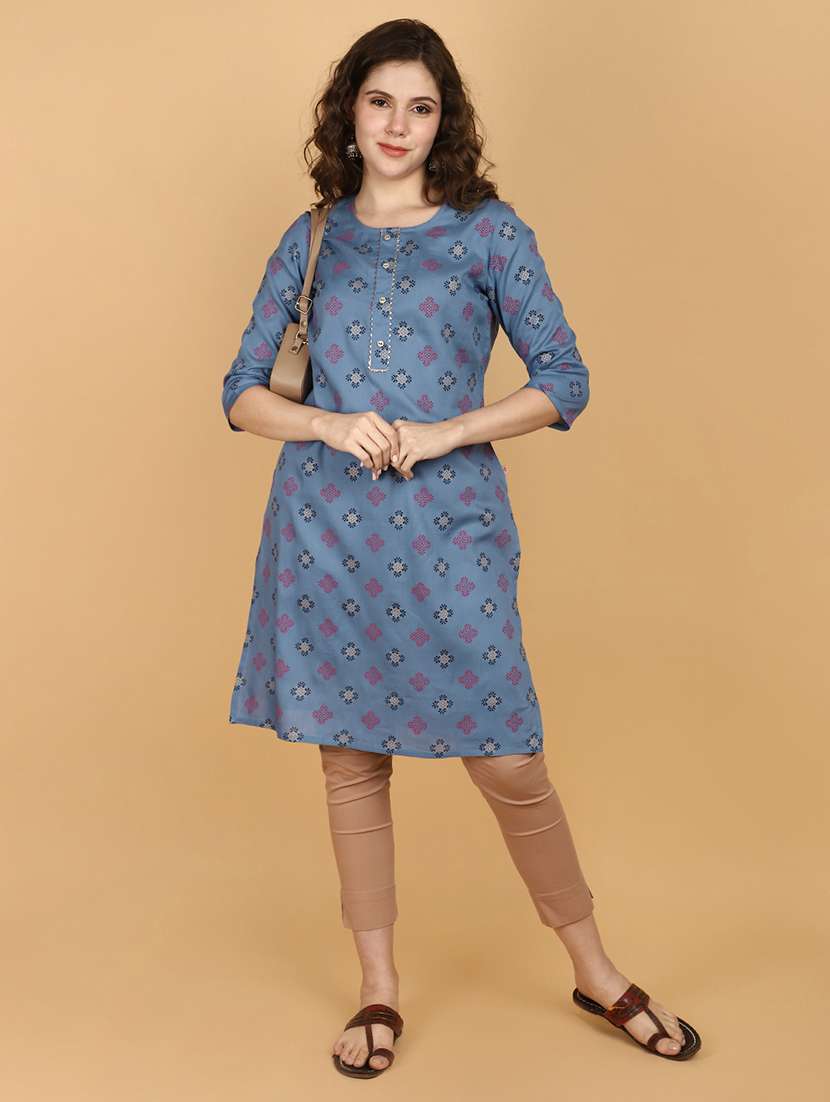 women three quarter sleeve straight kurta - 21131064 -  Standard Image - 5