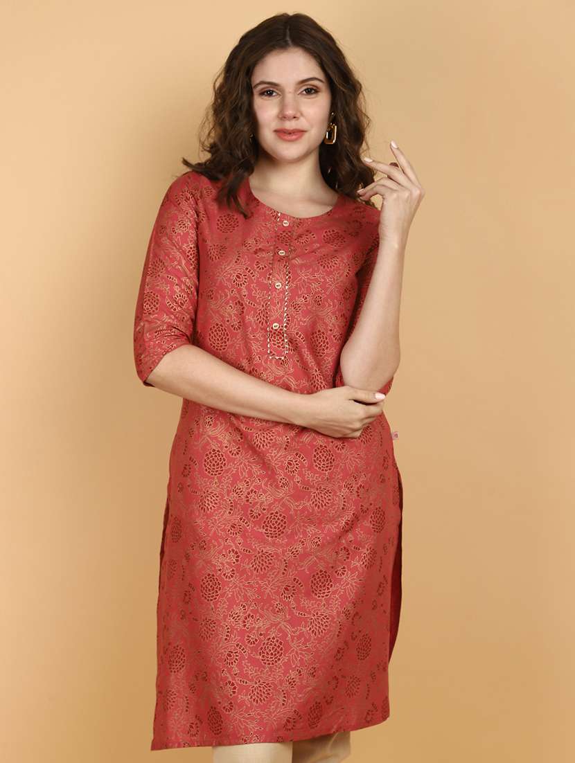 women three quarter sleeve straight kurta - 21131065 - Zoom Image - 0