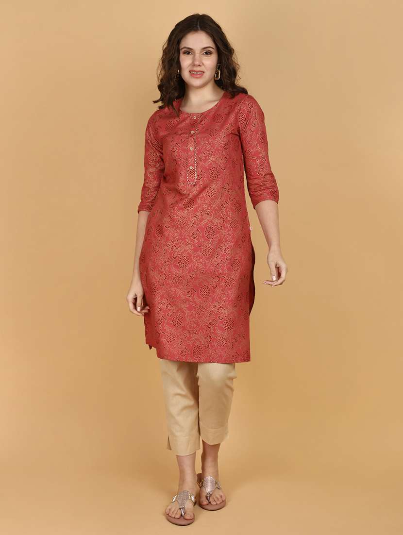 women three quarter sleeve straight kurta - 21131065 - Standard Image - 3