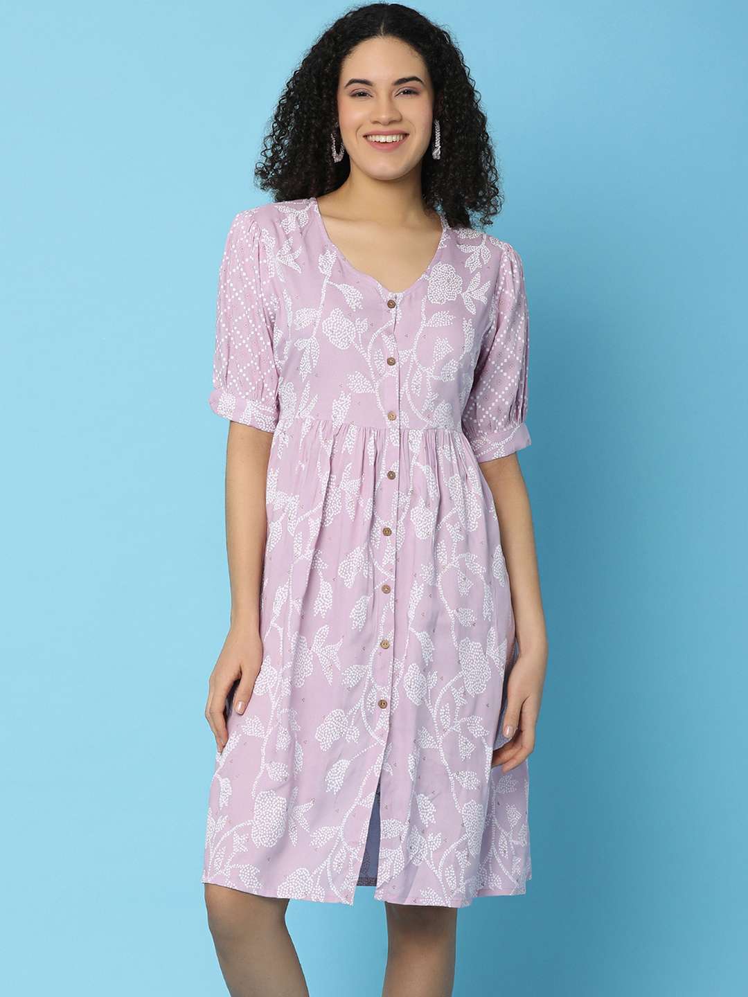 lavender rayon ethnic dress - 21131086 -  Zoom Image - 0