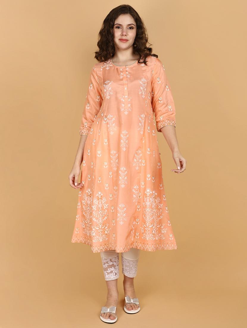 orange cotton anarkali kurta - 21131201 - Standard Image - 3