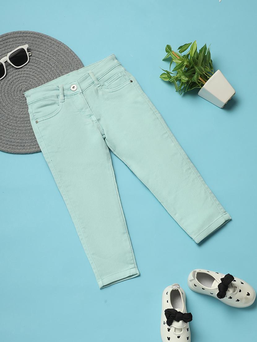 girls green cotton plain jeans - 21131289 - Zoom Image - 0