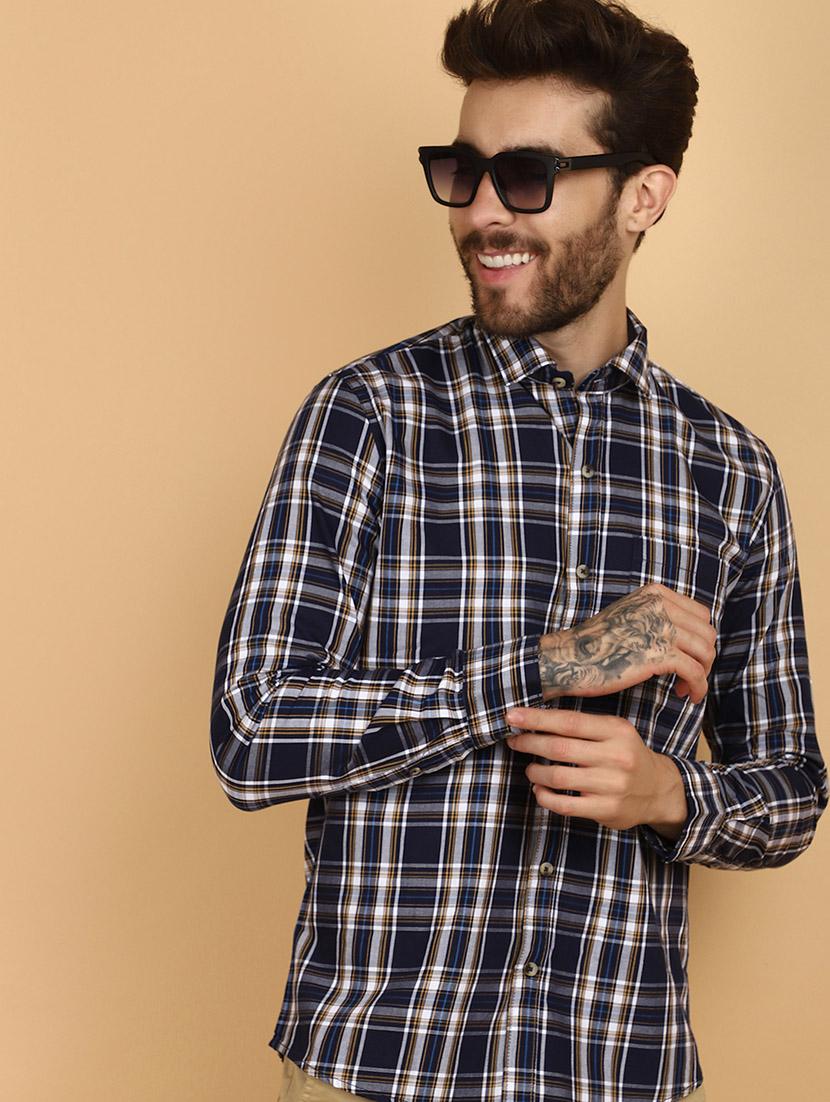 men navy regular fit checkered shirt - 21131294 - Standard Image - 3
