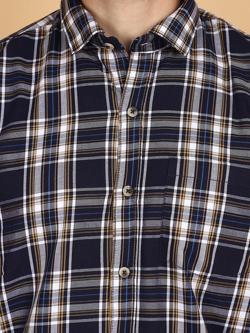 men navy regular fit checkered shirt - 21131294 - Standard Image - 5