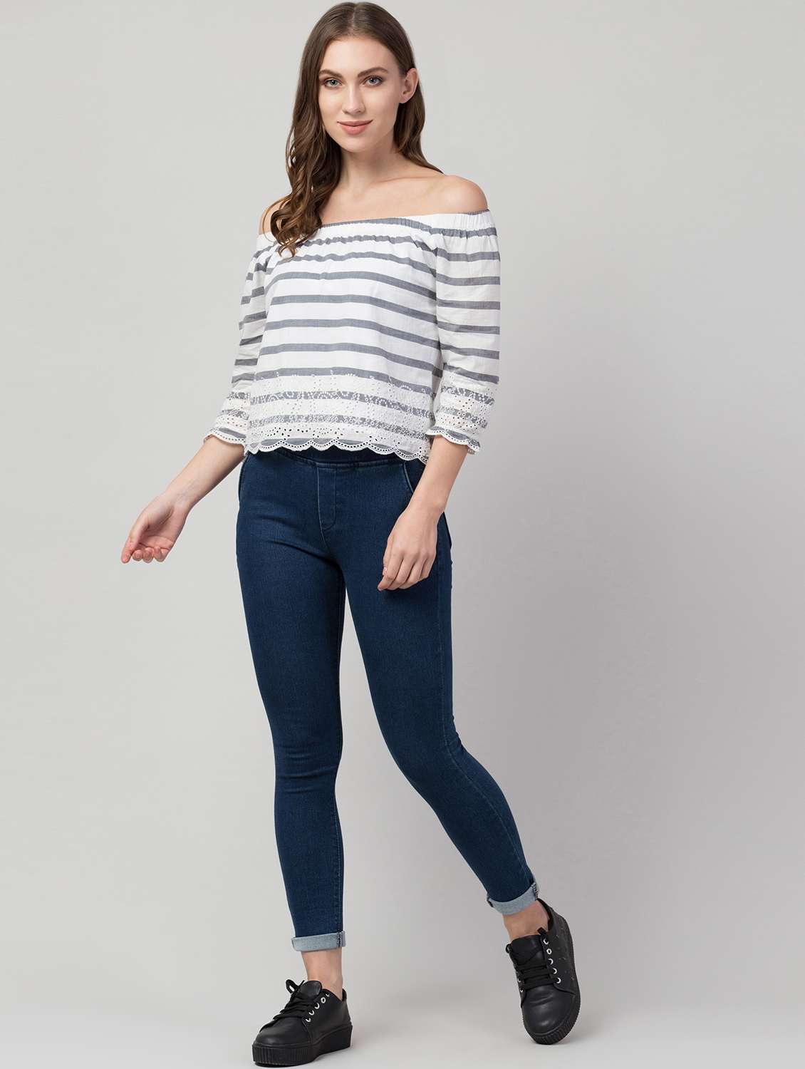 women striped off shoulder top - 21132187 - Standard Image - 5