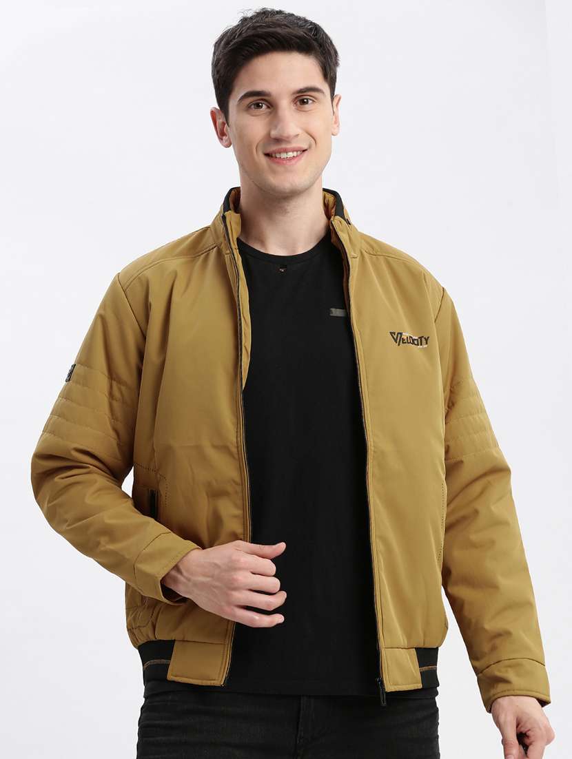 beige nylon bomber jacket