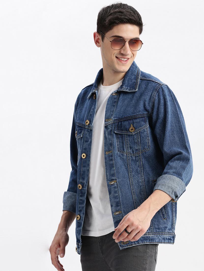 men denim jacket with spread collar - 21132362 - Standard Image - 5