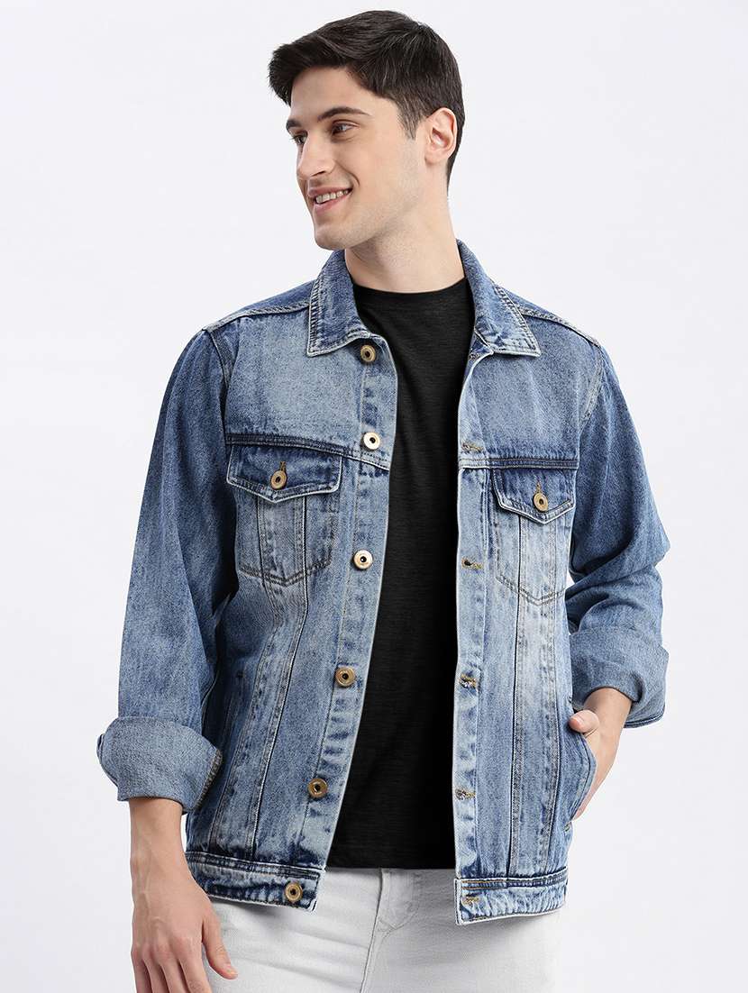 men denim jacket with spread collar - 21132363 -  Zoom Image - 0