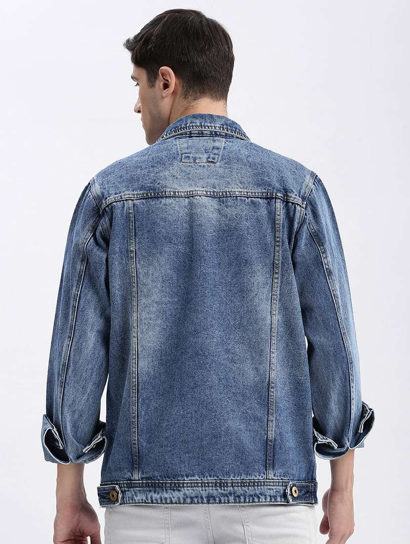 men denim jacket with spread collar - 21132363 - Standard Image - 3