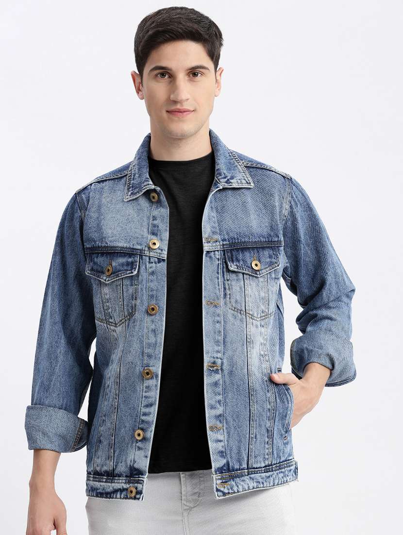 men denim jacket with spread collar - 21132363 - Standard Image - 5