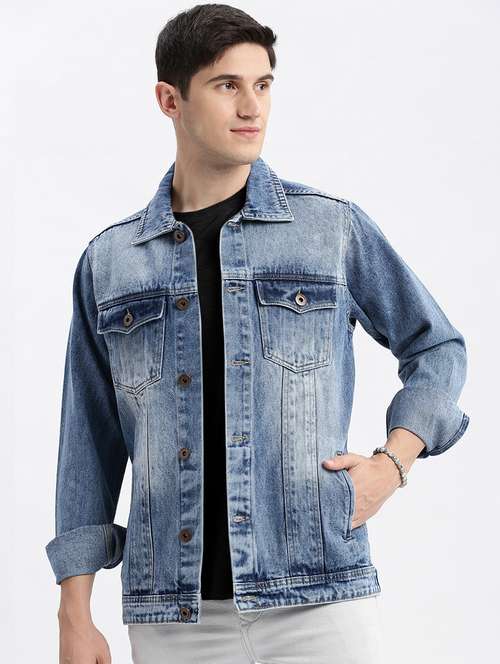 men denim jacket with spread collar - 21132364 -  Standard Image - 0