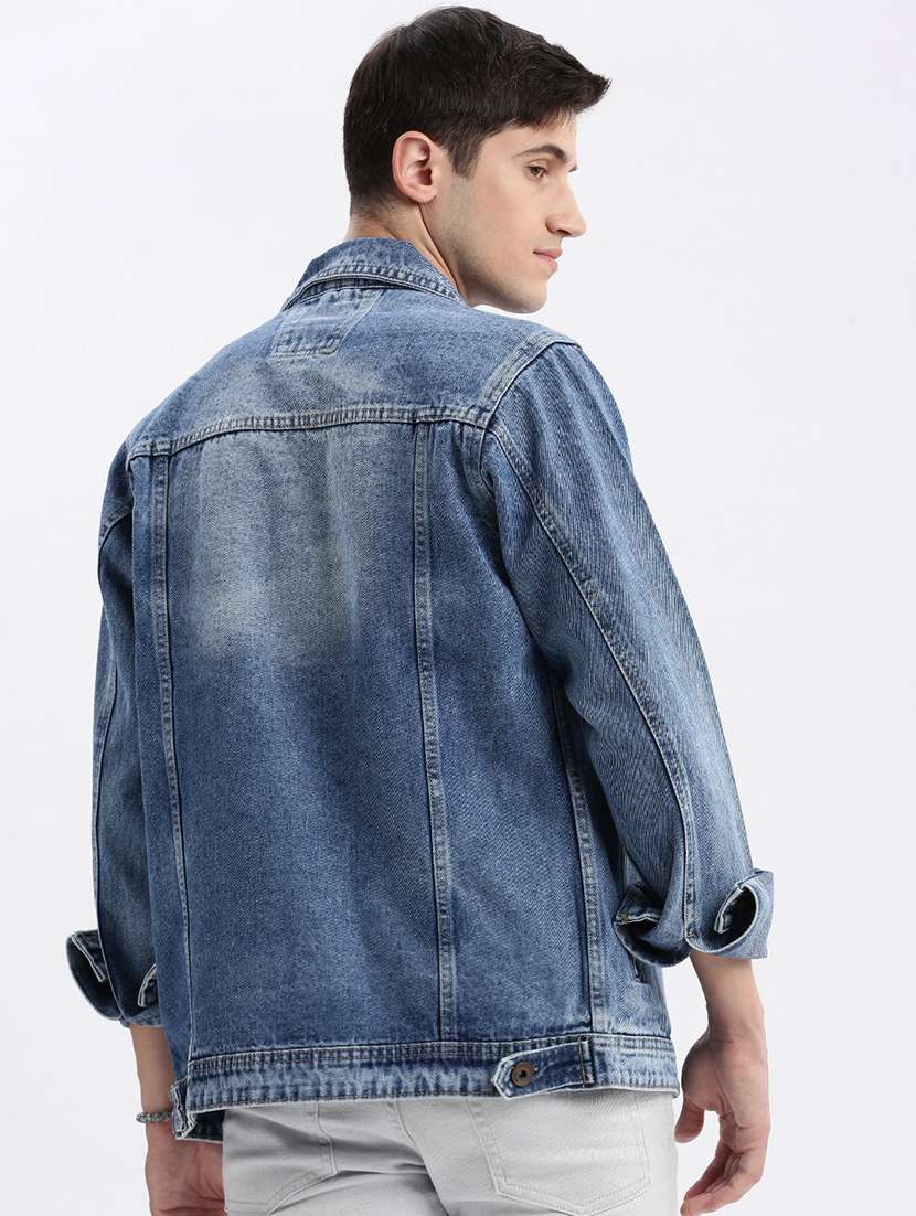 men denim jacket with spread collar - 21132364 - Standard Image - 3
