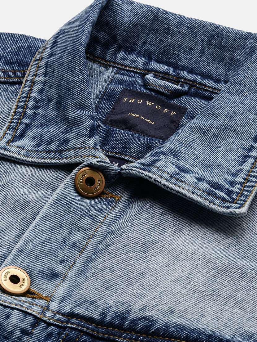 men denim jacket with spread collar - 21132364 - Standard Image - 5