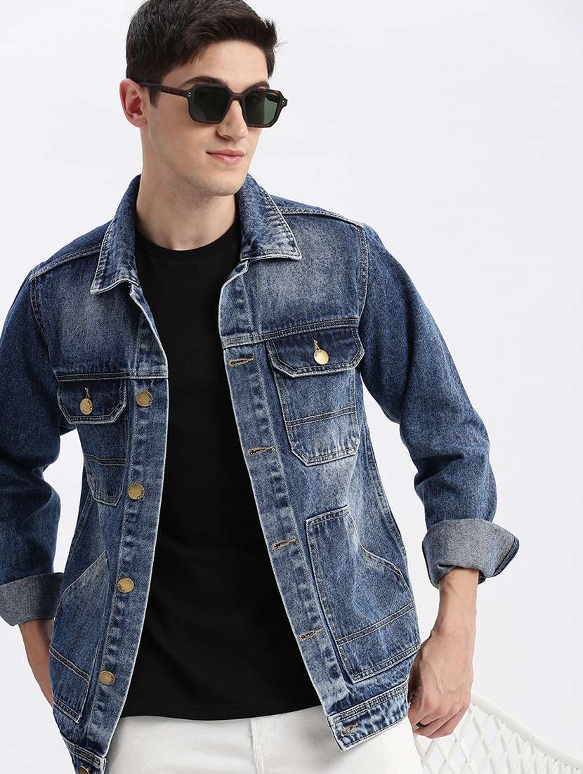 men denim jacket with spread collar - 21132374 -  Standard Image - 5