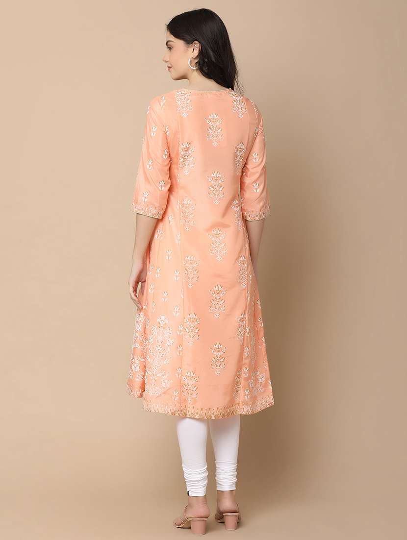 women three quarter sleeve a-line kurta - 21132603 -  Standard Image - 3