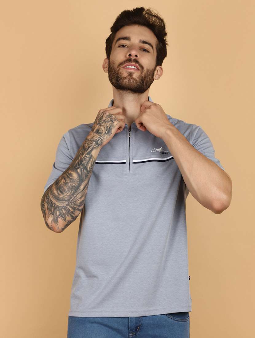 light blue cotton chest print t-shirt