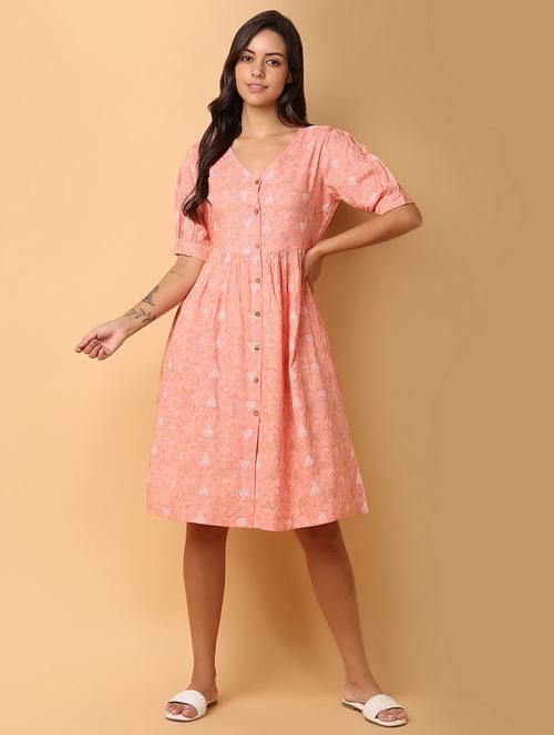 peach rayon ethnic dress - 21132673 - Standard Image - 0