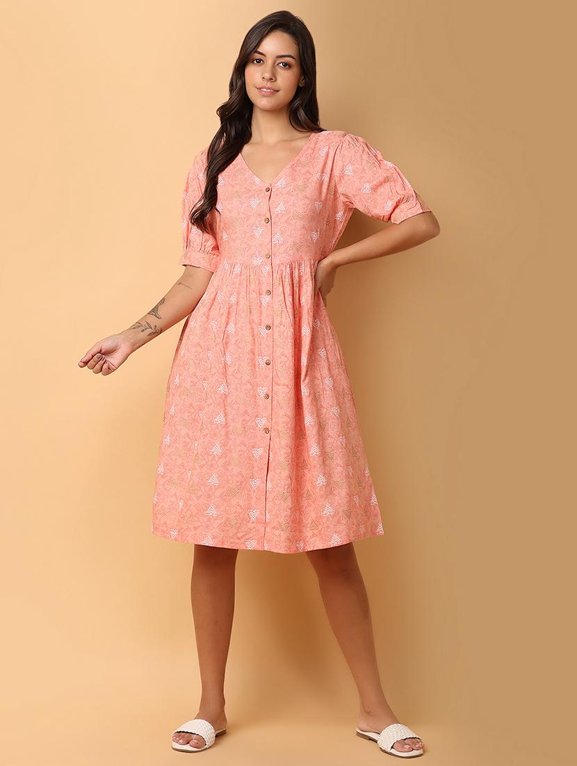 peach rayon ethnic dress - 21132673 - Zoom Image - 0
