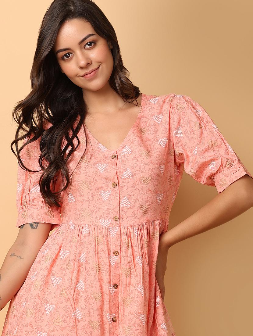 peach rayon ethnic dress - 21132673 - Standard Image - 5