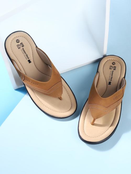 brown leather toe separator slippers - 21132947 - Standard Image - 0