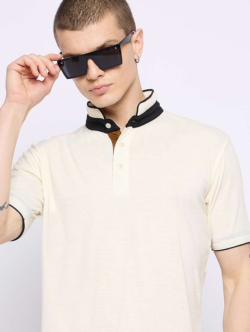 men mandarin neck plain t-shirt - 21134009 -  Standard Image - 3