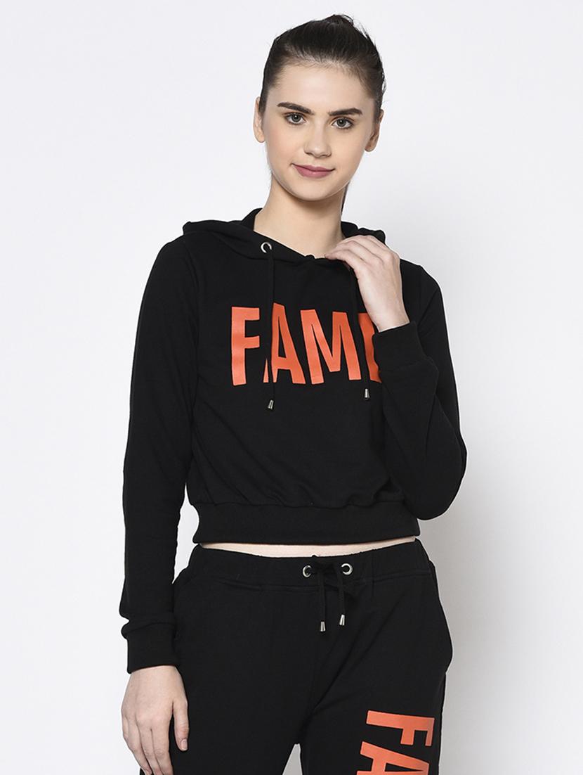 women chest print cropped sweatshirt
