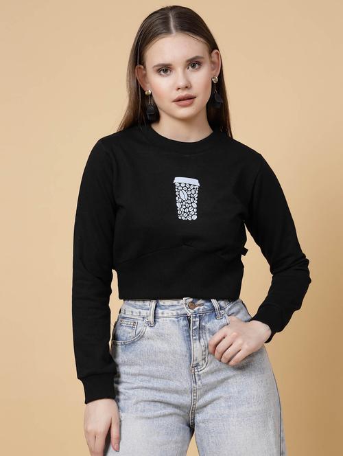 women chest print cropped sweatshirt - 21134130 - Standard Image - 0