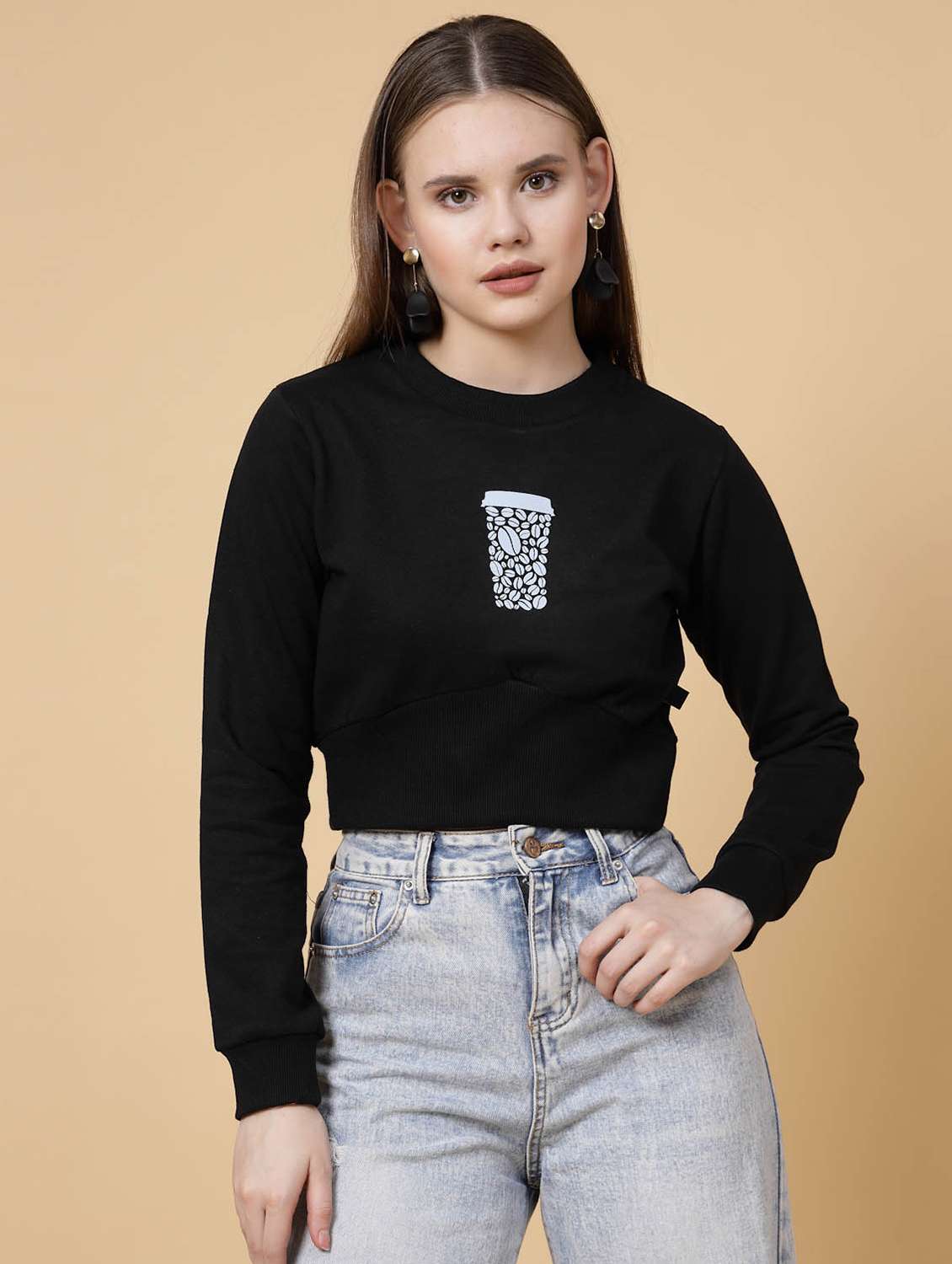 women chest print cropped sweatshirt