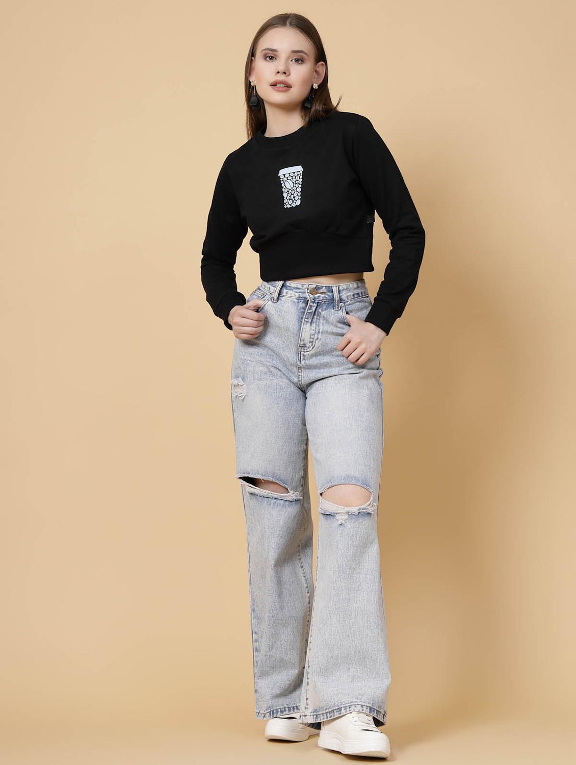 women chest print cropped sweatshirt - 21134130 - Standard Image - 3