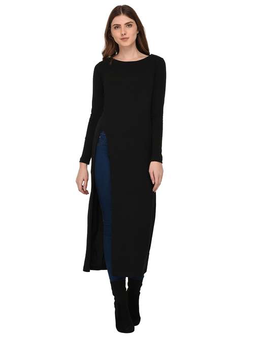women solid long sleeves straight long top - 21134135 -  Standard Image - 0