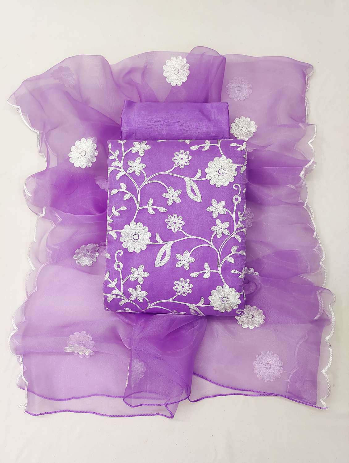 purple organza unstitched suit - 21134204 - Standard Image - 3