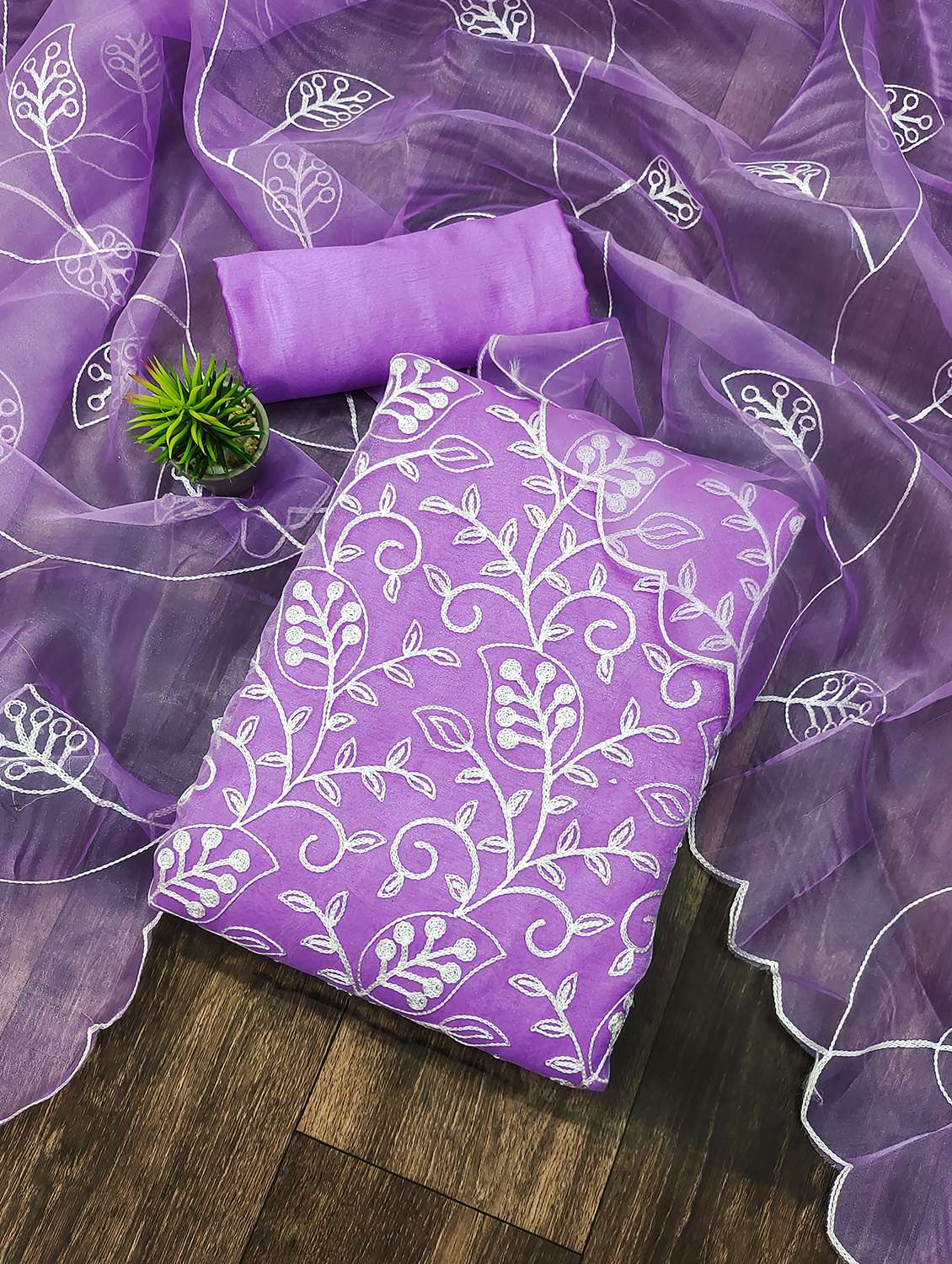 purple organza unstitched suit - 21134214 - Zoom Image - 0