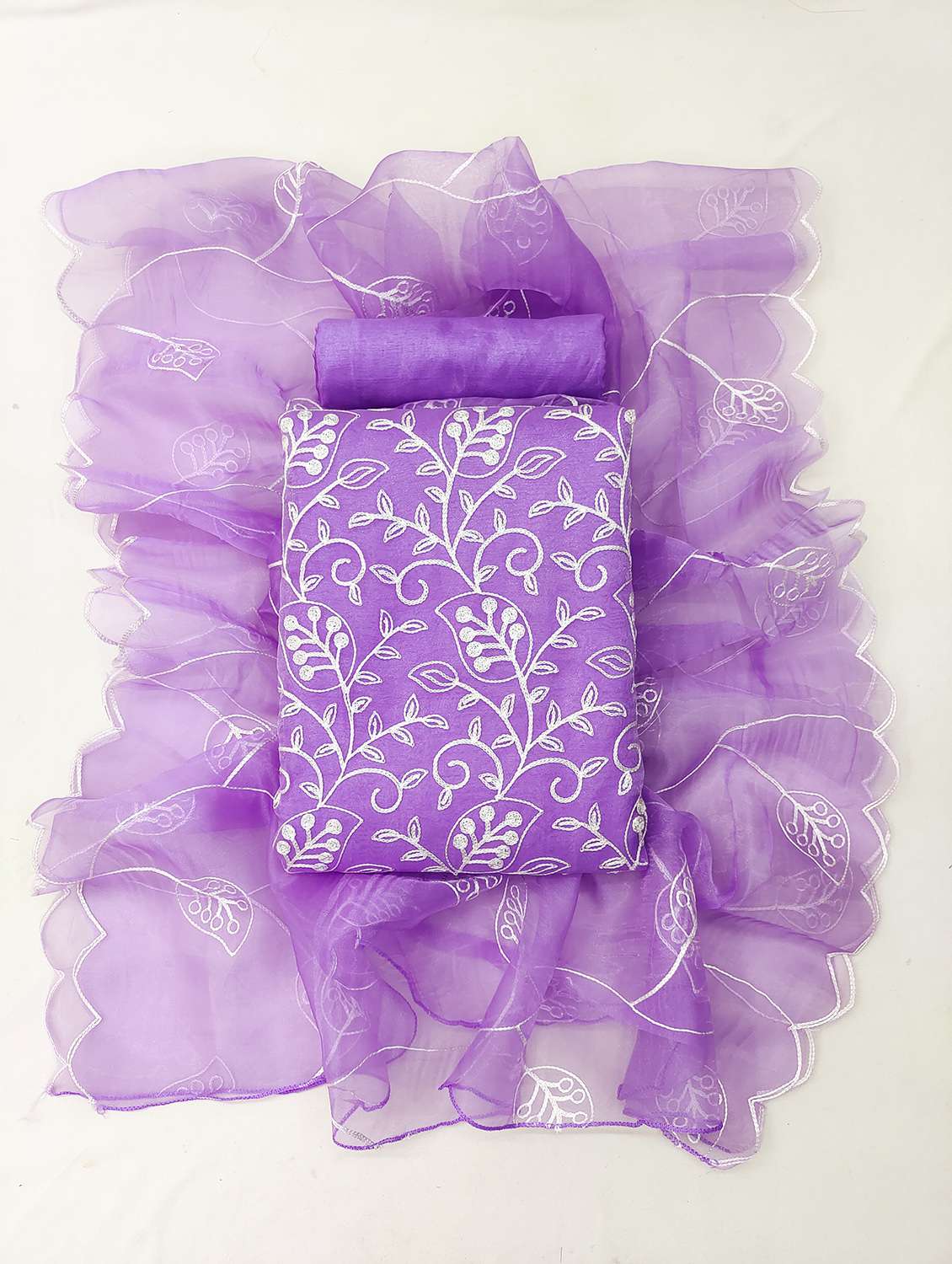 purple organza unstitched suit - 21134214 - Standard Image - 3