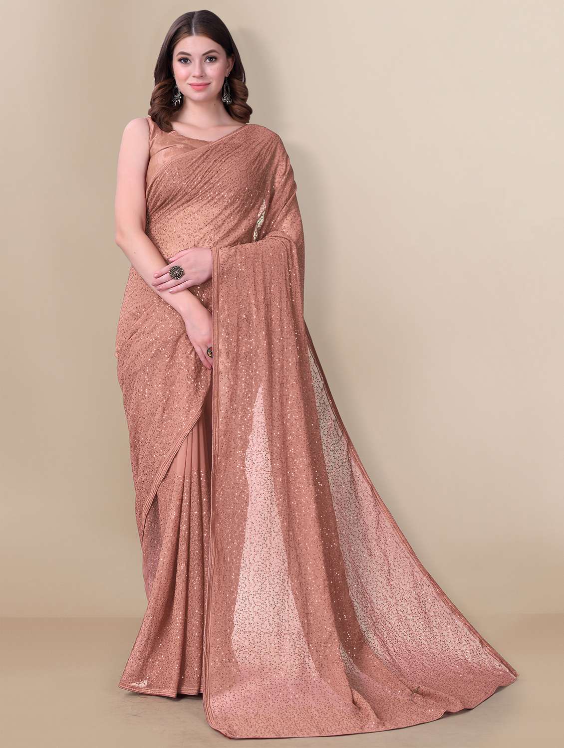 women sequined work saree with blouse