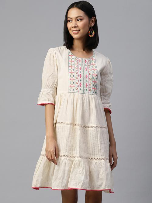 off white embroidered detailed dress - 21134433 - Standard Image - 0