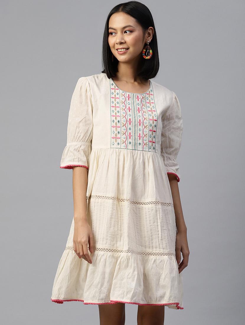 off white embroidered detailed dress - 21134433 - Zoom Image - 0